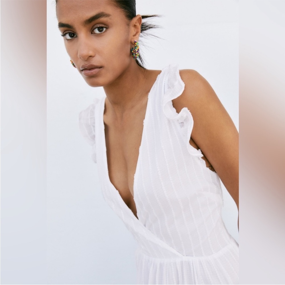 Zara White Ruffled Midi Dress - Picture 3 of 6